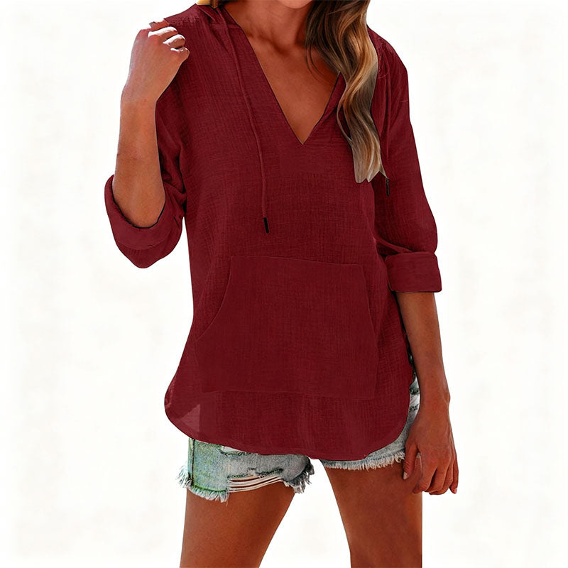 Emilie's Boutique ™ Beach Long-Sleeve V-Neck Hooded Shirt