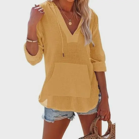 Emilie's Boutique ™ Beach Long-Sleeve V-Neck Hooded Shirt