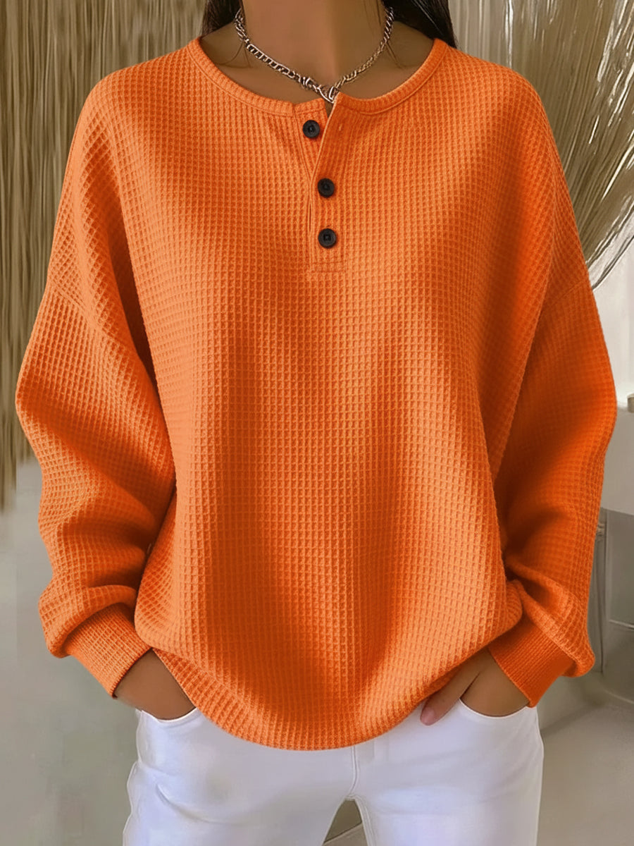 Emilie's Boutique ™ Cozy Waffle Henley Sweatshirt