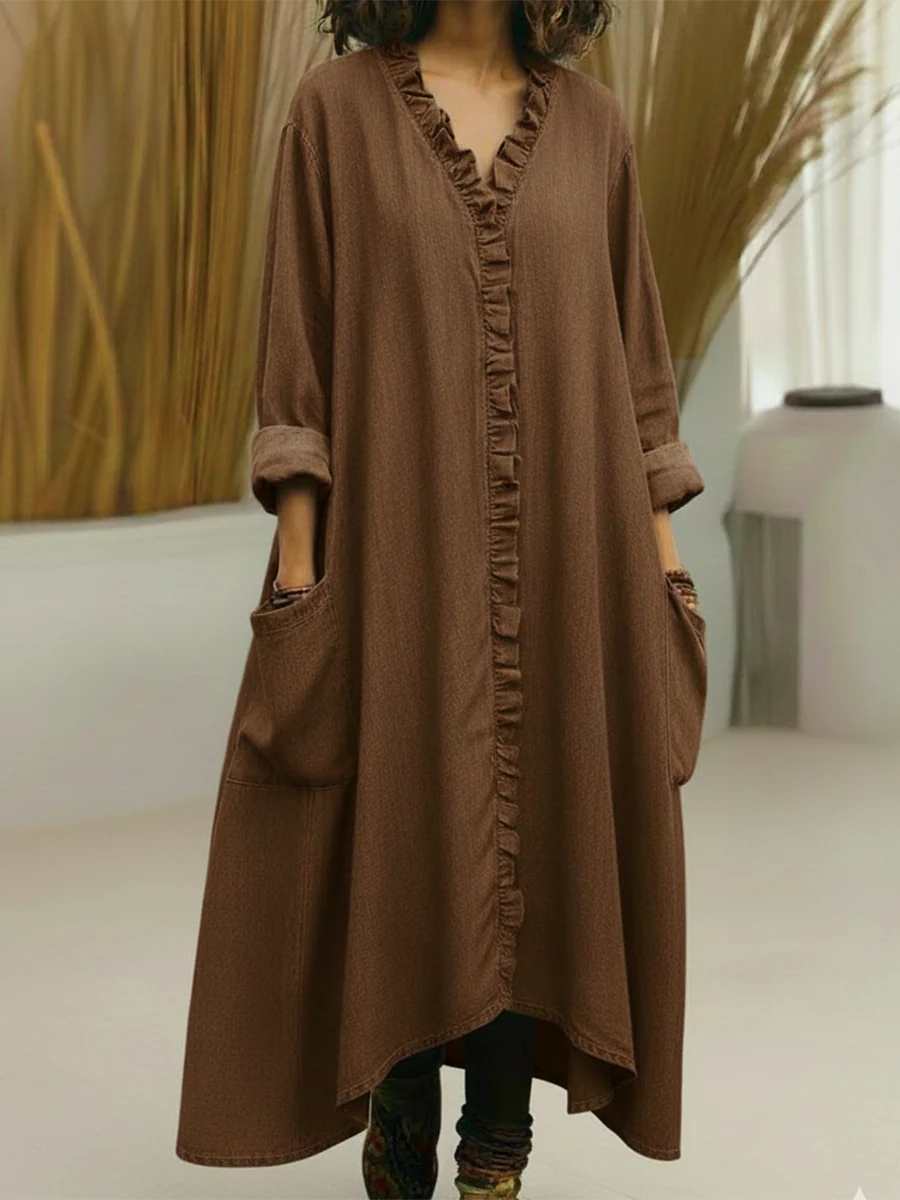 Emilie's Boutique ™ Lace-trimmed V-neck Denim Dress