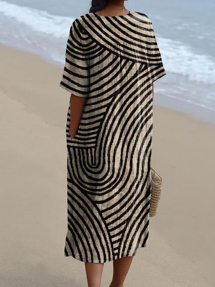 Emilie's Boutique ™ Geometric Hand Drawn Circle Line Pattern Print Flowy Dress