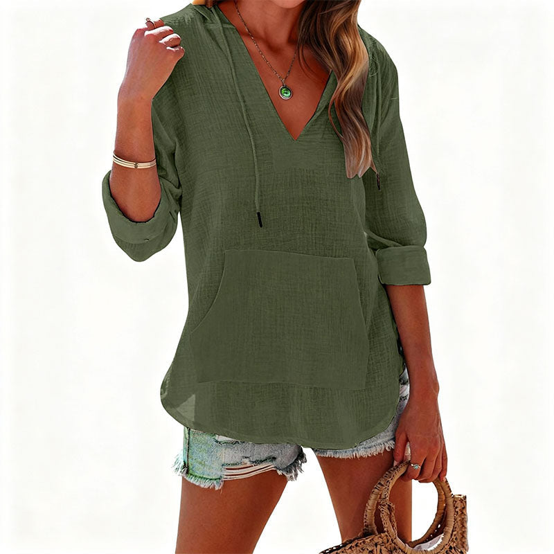 Emilie's Boutique ™ Beach Long-Sleeve V-Neck Hooded Shirt