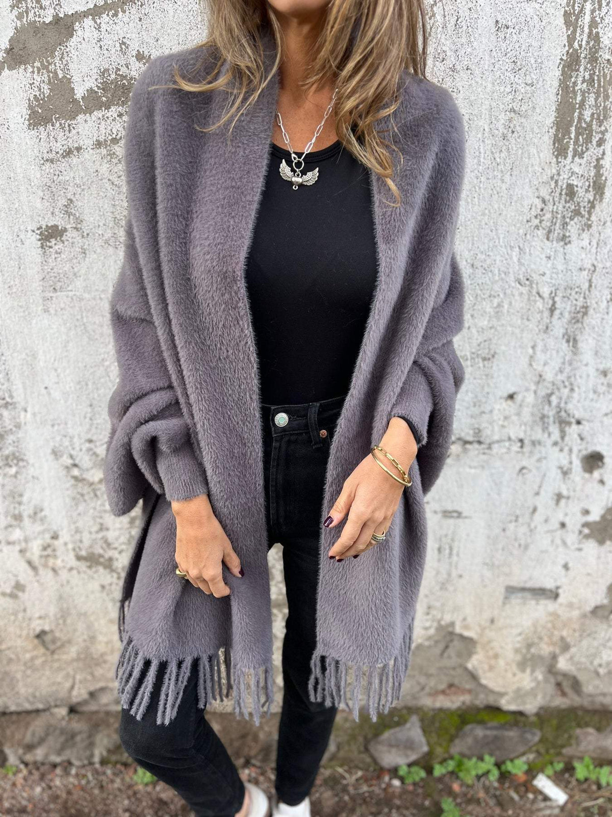 Emilie's Boutique ™ Long Sleeve Casual Tassel Shawl Coat