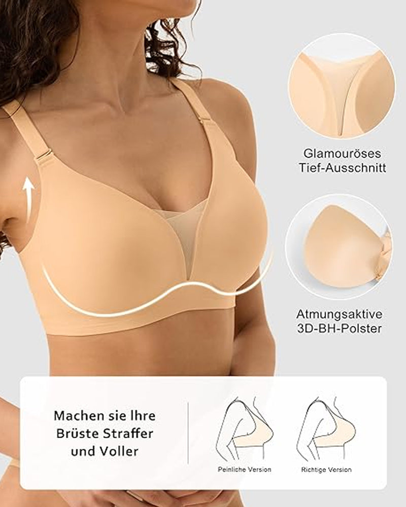 Emilie's Boutique ™ V-neck Comfortable Breathable Seamless Wire-free Push-up Mesh Bra