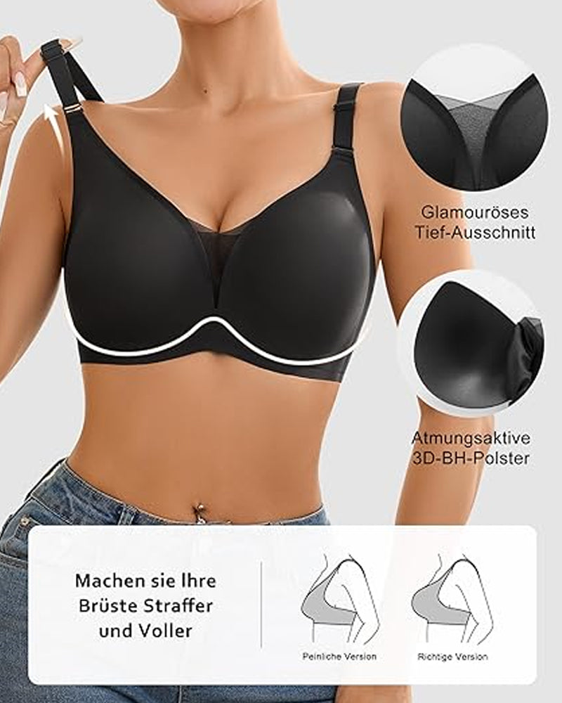 Emilie's Boutique ™ V-neck Comfortable Breathable Seamless Wire-free Push-up Mesh Bra