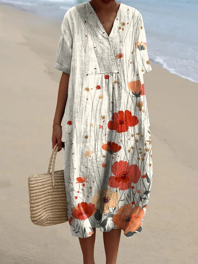 Emilie's Boutique ™ Poppy Floral Art Pattern Printed Women's Flowy Dress