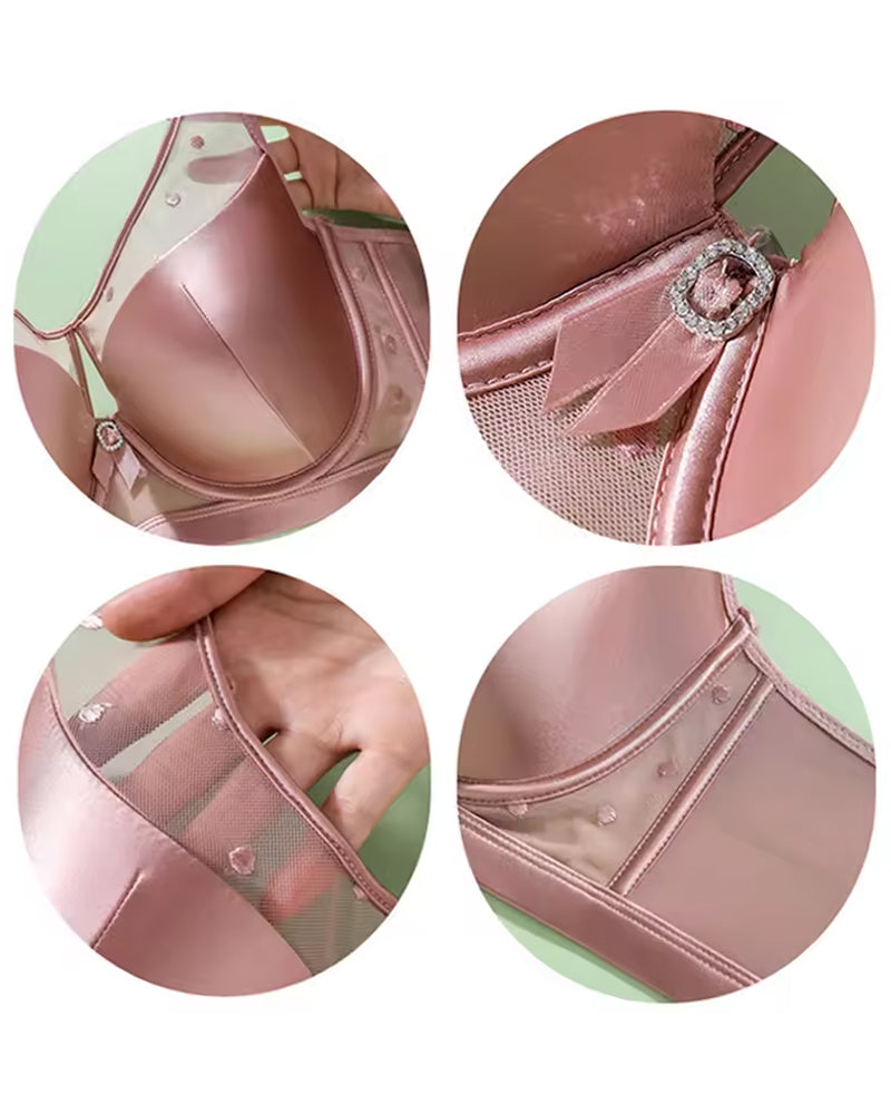 Emilie's Boutique ™ Satin Mesh See-through Patchwork Underwire Plus Size Push-up Bra