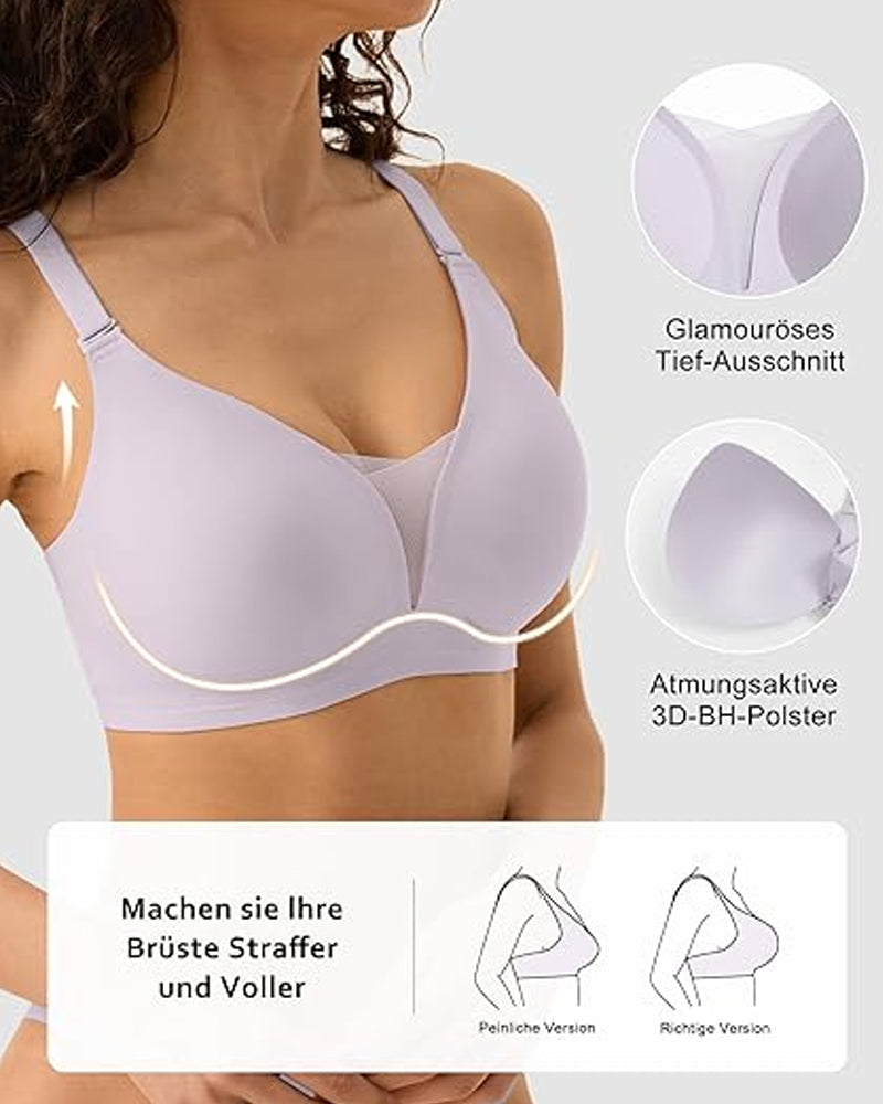 Emilie's Boutique ™ V-neck Comfortable Breathable Seamless Wire-free Push-up Mesh Bra