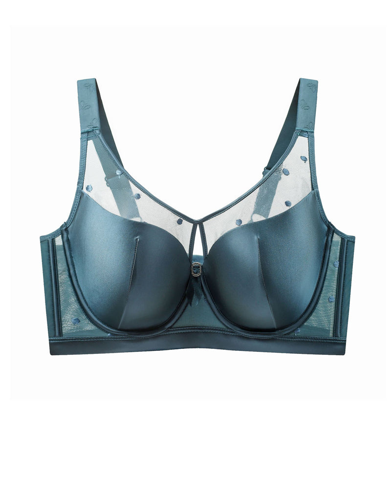 Emilie's Boutique ™ Satin Mesh See-through Patchwork Underwire Plus Size Push-up Bra