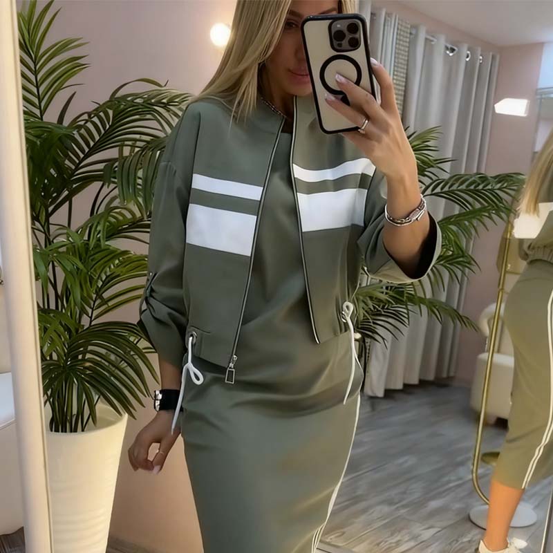 Women's Stand Collar Jacket & Dress Set