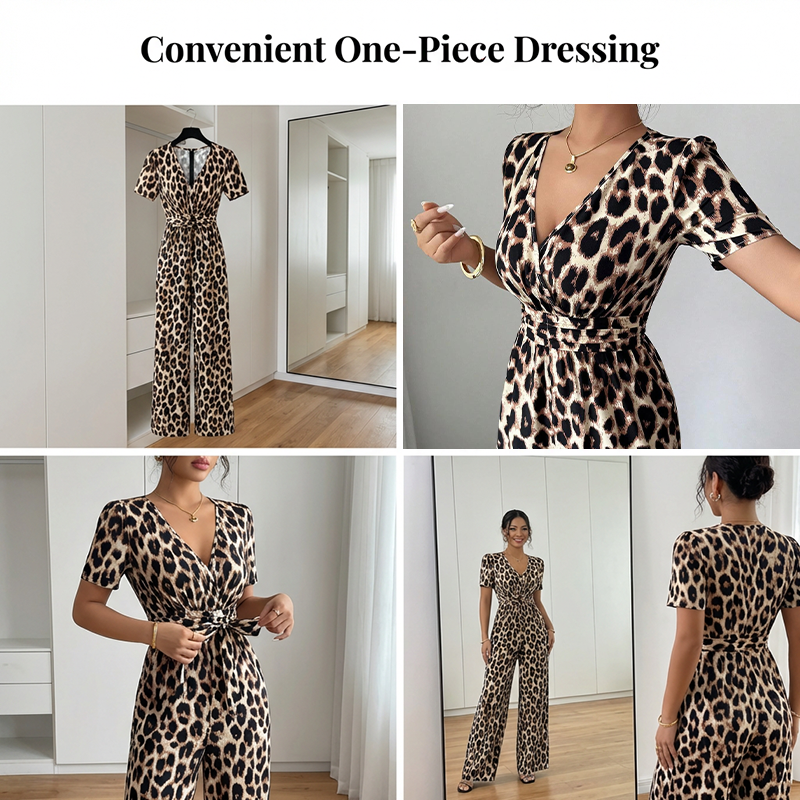 ⏳Time-Limited Special⏰Leopard Print V-Neck Wide-Leg Jumpsuit