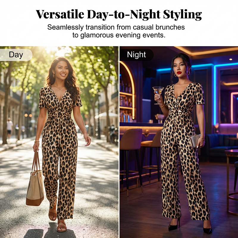 ⏳Time-Limited Special⏰Leopard Print V-Neck Wide-Leg Jumpsuit