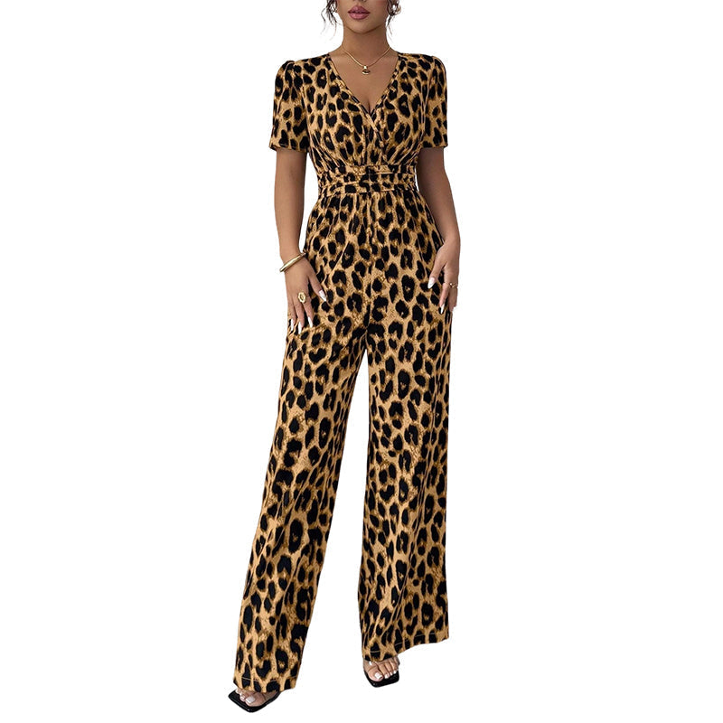 ⏳Time-Limited Special⏰Leopard Print V-Neck Wide-Leg Jumpsuit