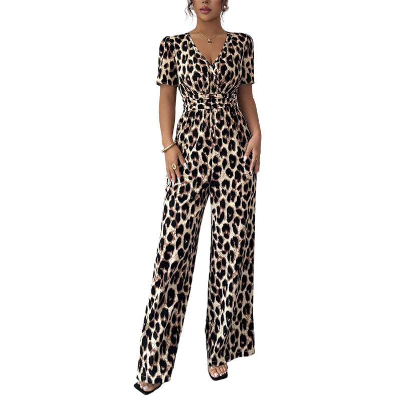 ⏳Time-Limited Special⏰Leopard Print V-Neck Wide-Leg Jumpsuit