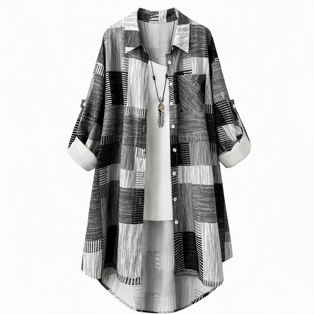 Emilie's Boutique ™ Casual Loose Fit Plaid Long Sleeve Shirt Plus Size