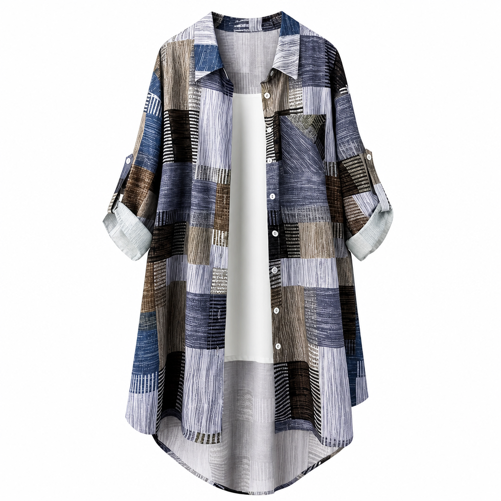 Emilie's Boutique ™ Casual Loose Fit Plaid Long Sleeve Shirt Plus Size