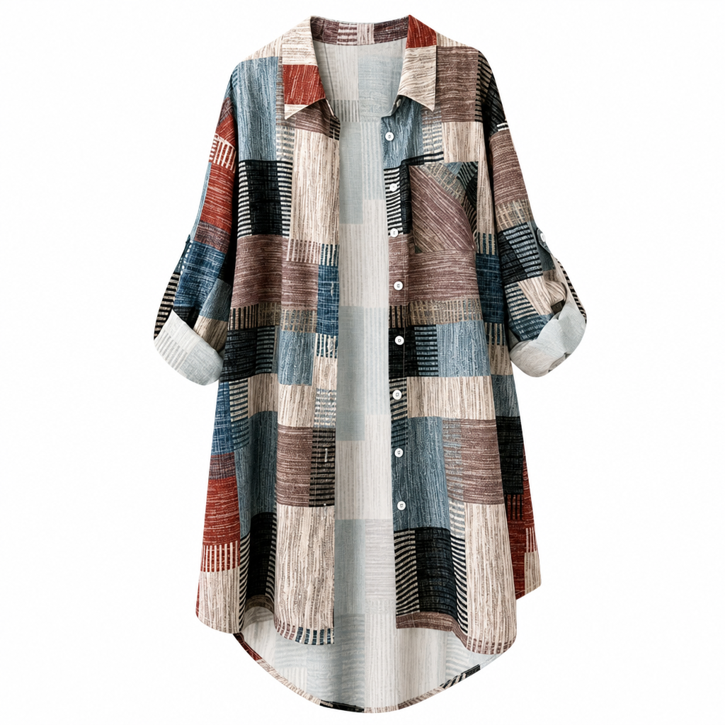 Emilie's Boutique ™ Casual Loose Fit Plaid Long Sleeve Shirt Plus Size