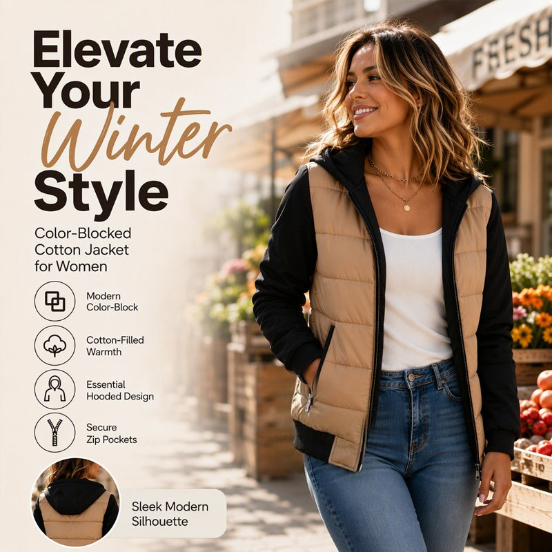 ✨ Women's hooded quilted jacket with color blocks