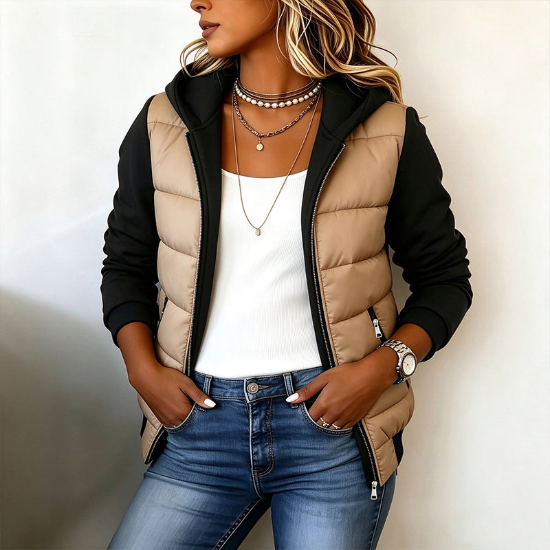 ✨ Women's hooded quilted jacket with color blocks