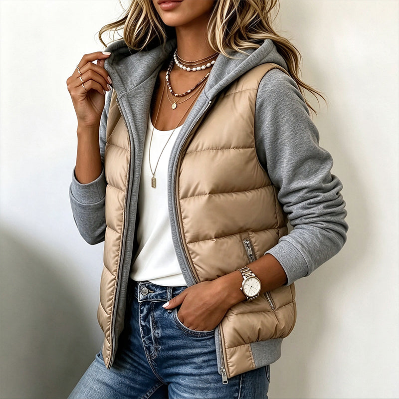 ✨ Women's hooded quilted jacket with color blocks