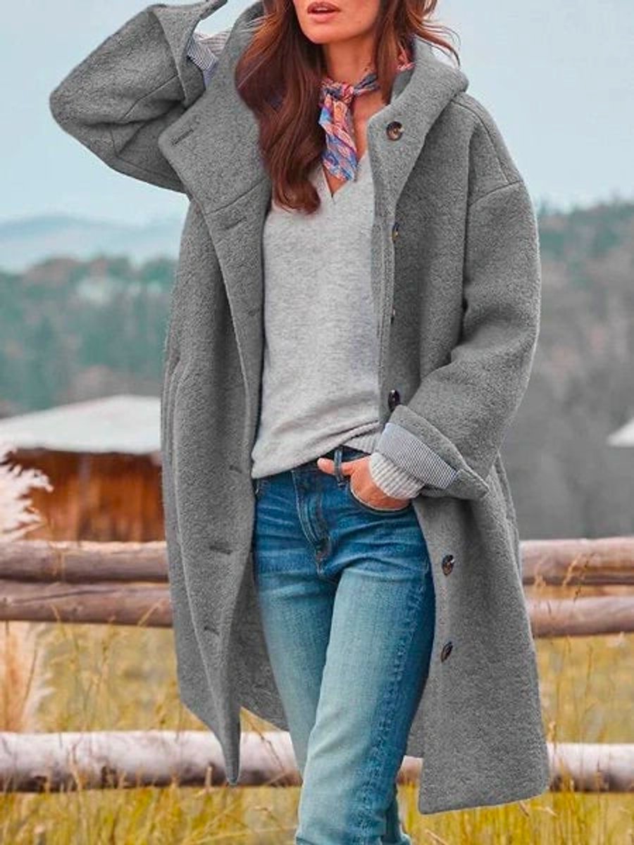 Emilie's Boutique ™  Longline Hooded Button-Front Coat